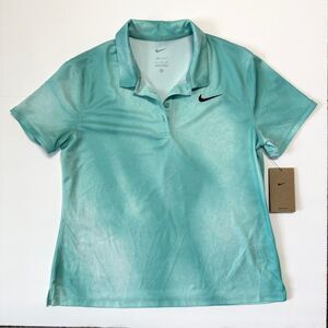 NWT NIKE Dri-Fit Women's Smokey Light Blue Polo Short Sleeve T Shirt